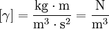 [\gamma] =\frac{\mathrm{kg} \cdot \mathrm{m}}{\mathrm{m}^3 \cdot \mathrm{s}^2} = \frac{\mathrm{N}}{\mathrm{m}^3} 
